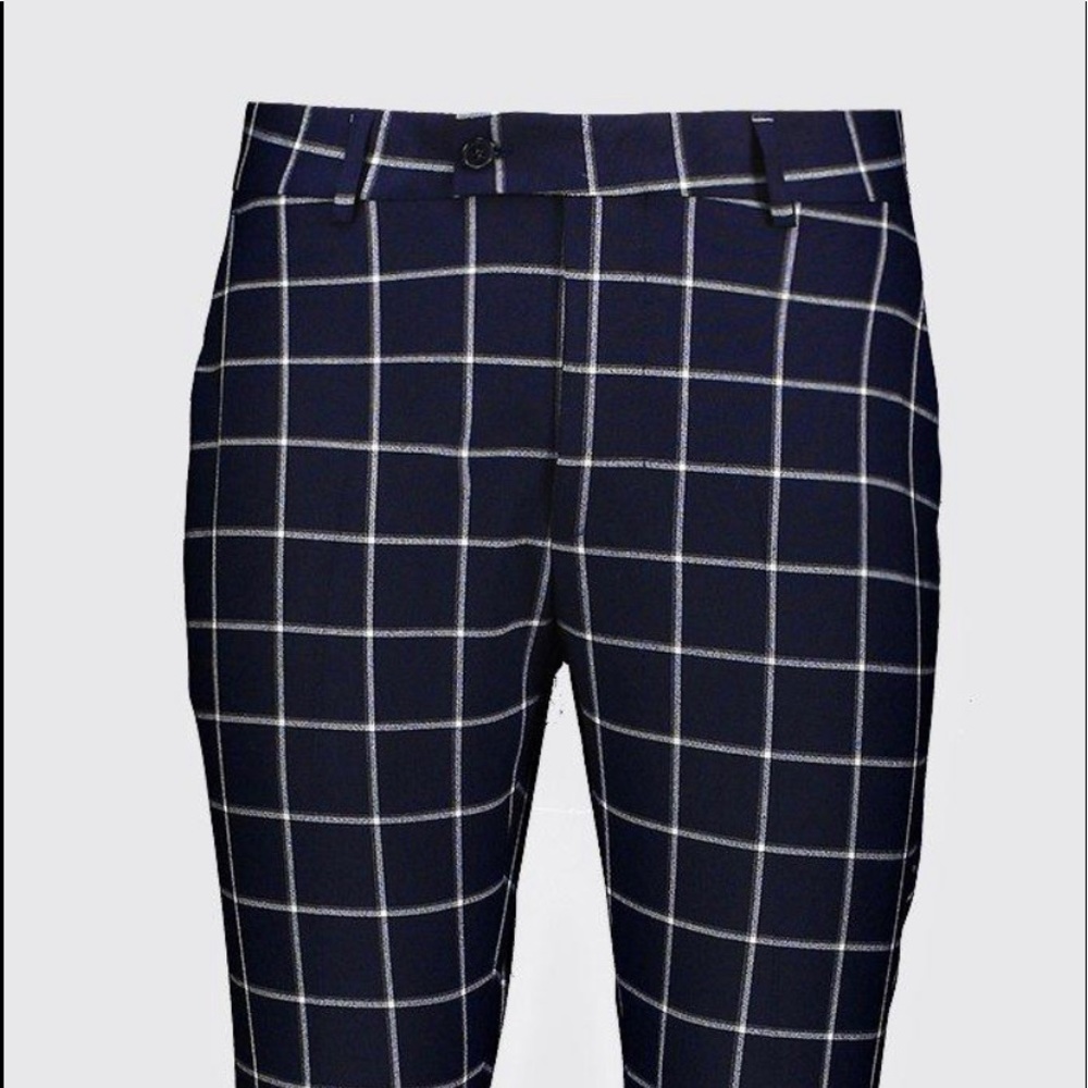 BOOHOO SKINNY LARGE SCALE WINDOWPANE CHECK SUIT PANTS Size 32R - Picture 3 of 8